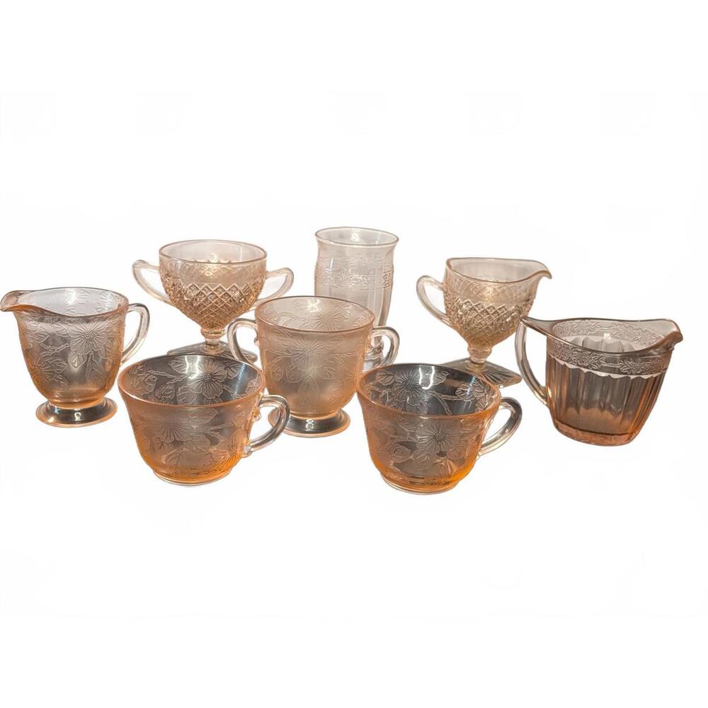 Vintage 1940s Pink Depression Glass Creamer and Sugar Bowl Set